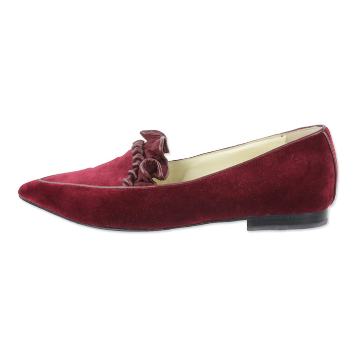 Sarah Flint Burgundy Velvet Ruffle Gudel Loafer