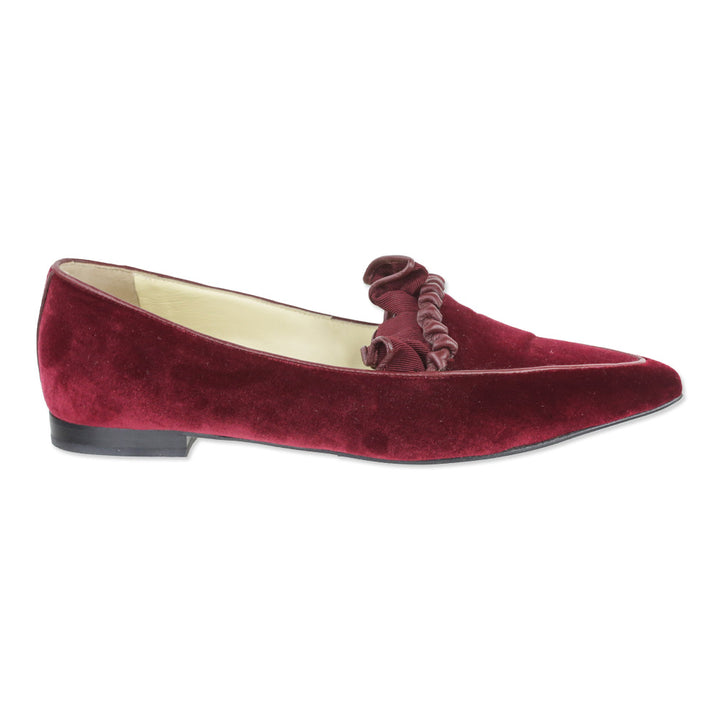 Sarah Flint Burgundy Velvet Ruffle Gudel Loafer