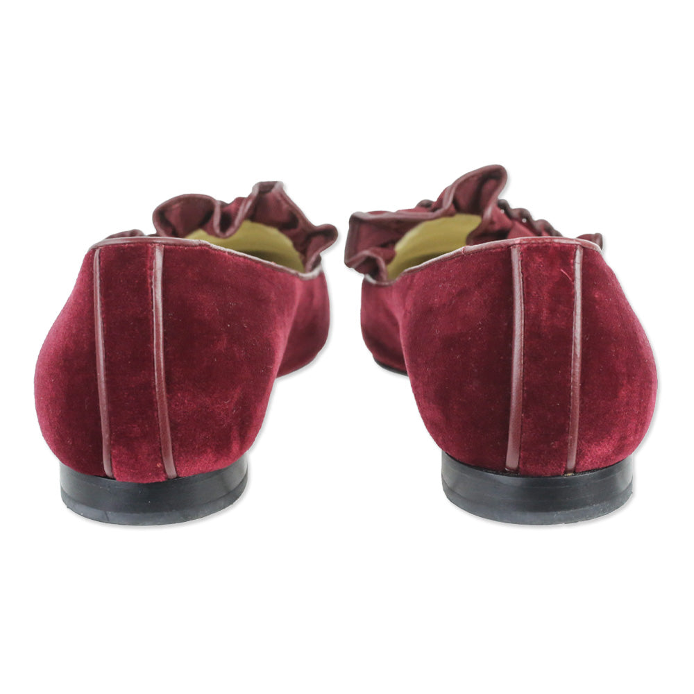 Sarah Flint Burgundy Velvet Ruffle Gudel Loafer