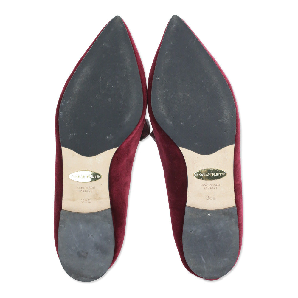 Sarah Flint Burgundy Velvet Ruffle Gudel Loafer