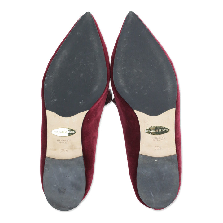 Sarah Flint Burgundy Velvet Ruffle Gudel Loafer