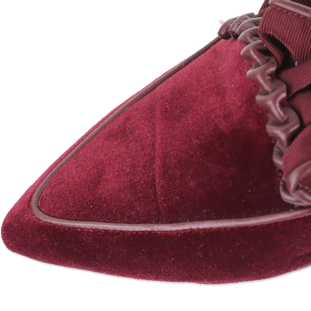 Sarah Flint Burgundy Velvet Ruffle Gudel Loafer