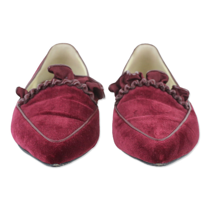 Sarah Flint Burgundy Velvet Ruffle Gudel Loafer