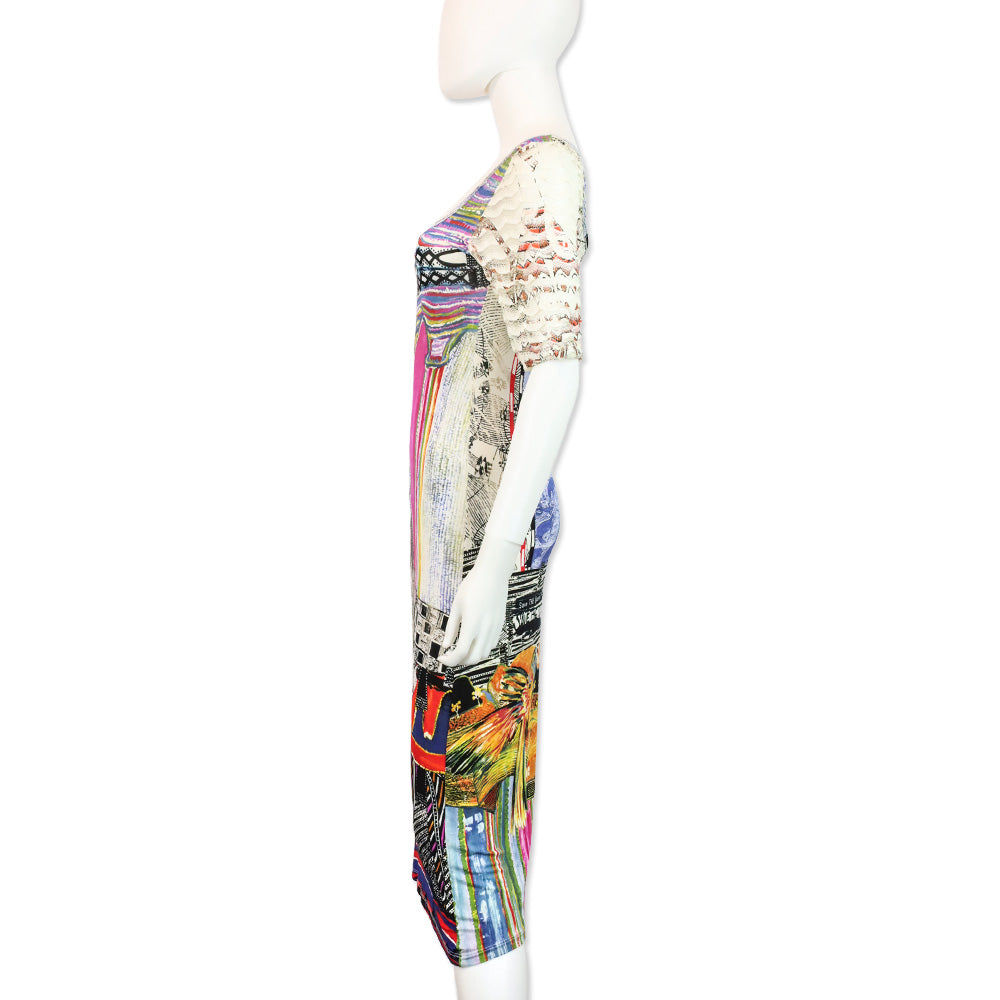 Save The Queen Multicolor Pattern Print Jersey Midi Dress