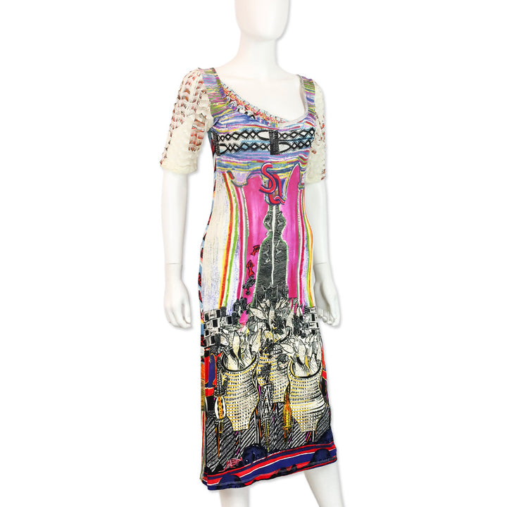 Save The Queen Multicolor Pattern Print Jersey Midi Dress