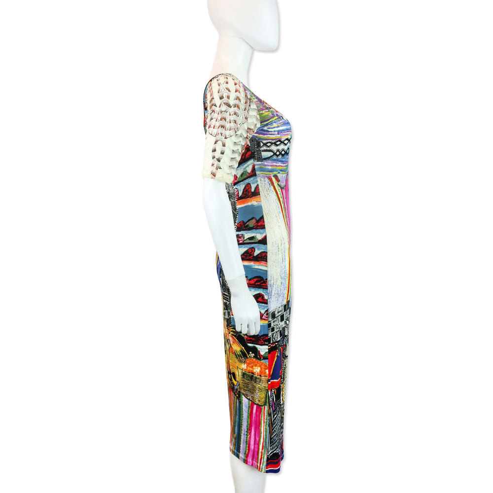 Save The Queen Multicolor Pattern Print Jersey Midi Dress