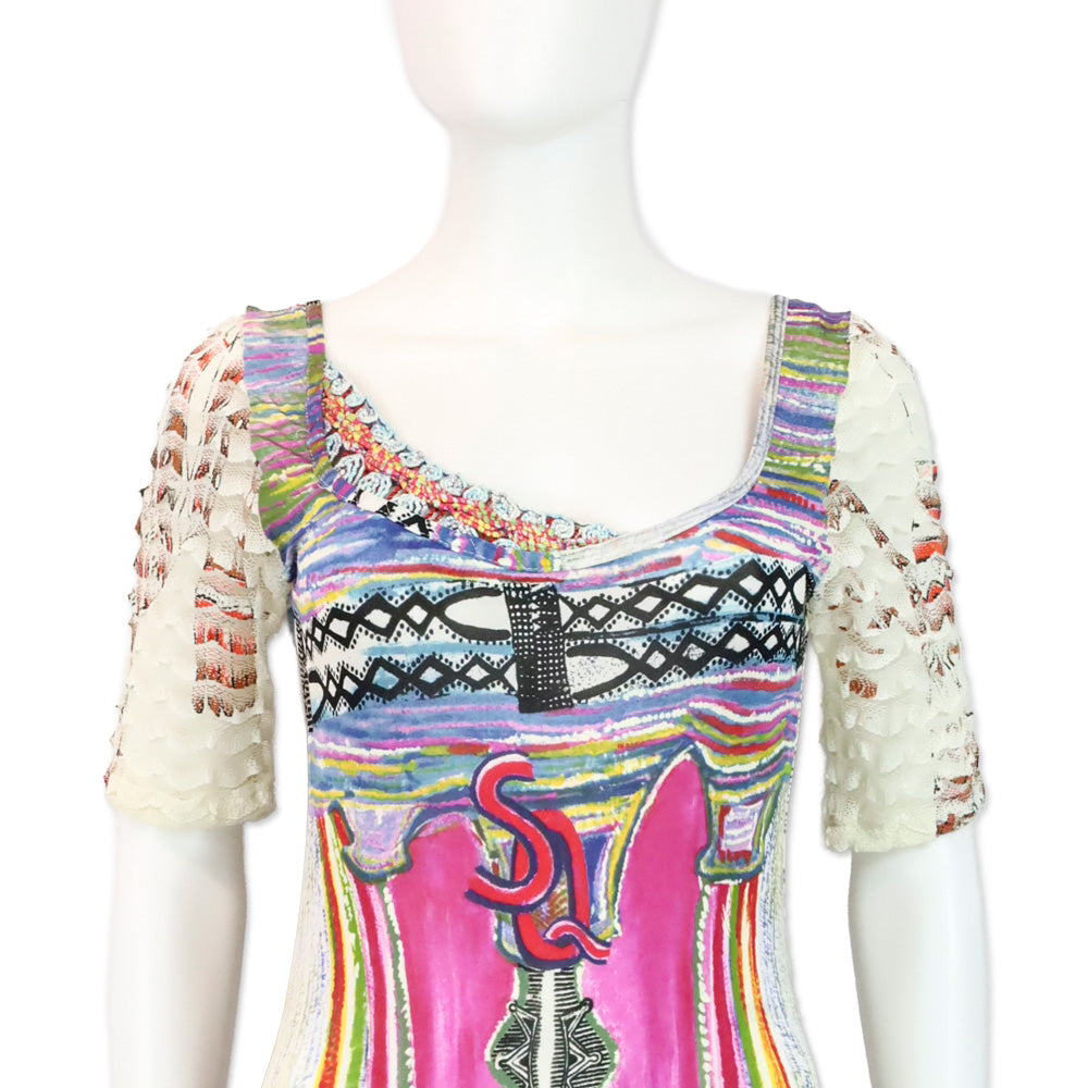 Save The Queen Multicolor Pattern Print Jersey Midi Dress