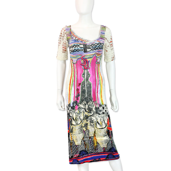 Save The Queen Multicolor Pattern Print Jersey Midi Dress