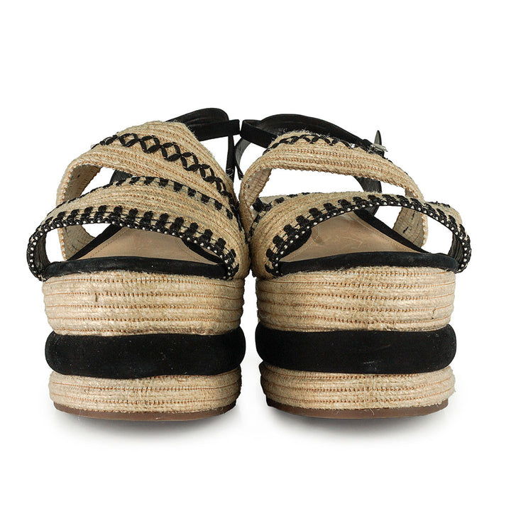 Schutz Beige & Black Platform Espadrille Sandals