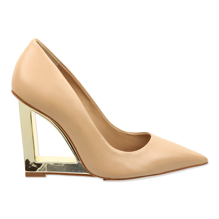 Schutz Beige Leather Filipa Pointed Toe Wedge Pump