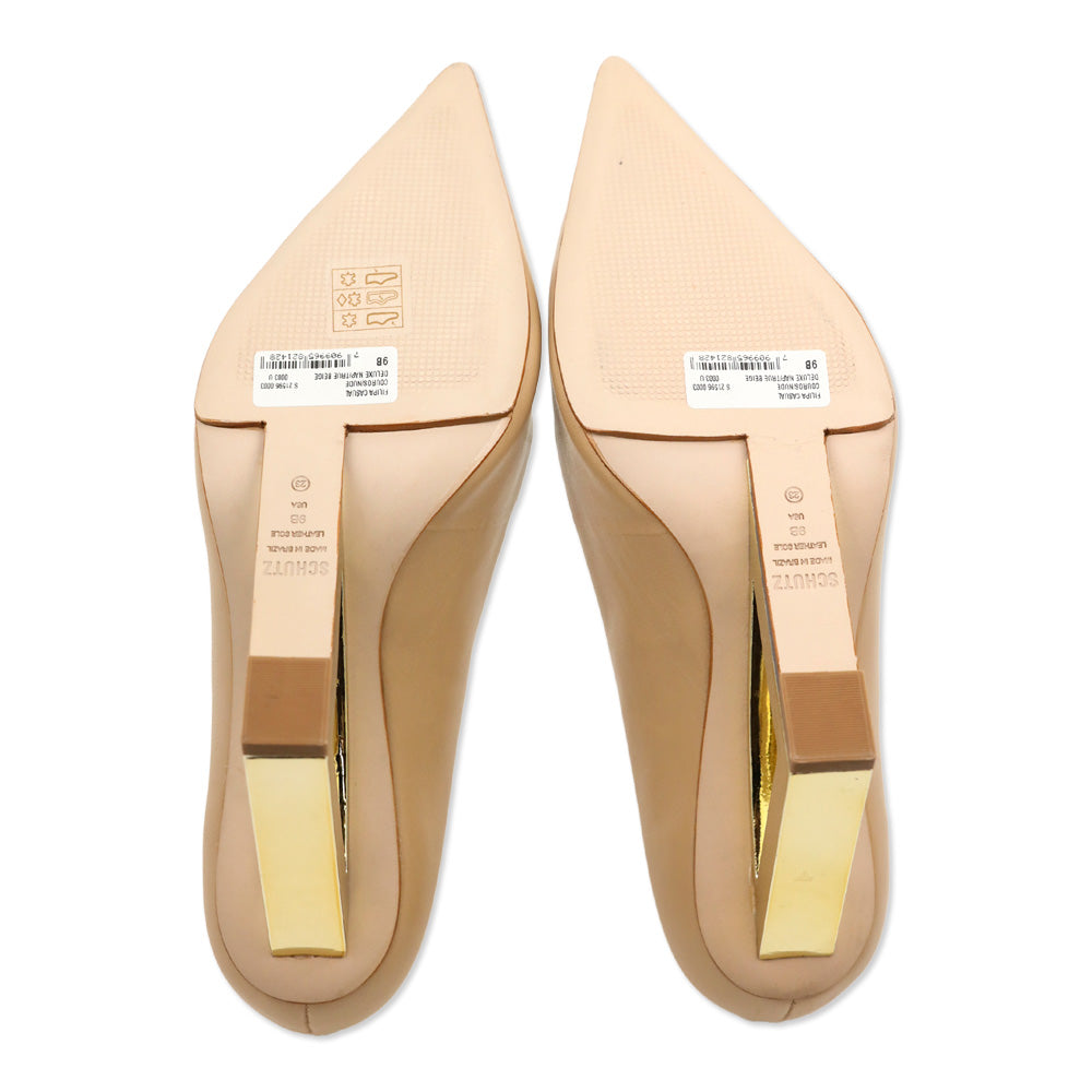 Schutz Beige Leather Filipa Pointed Toe Wedge Pump