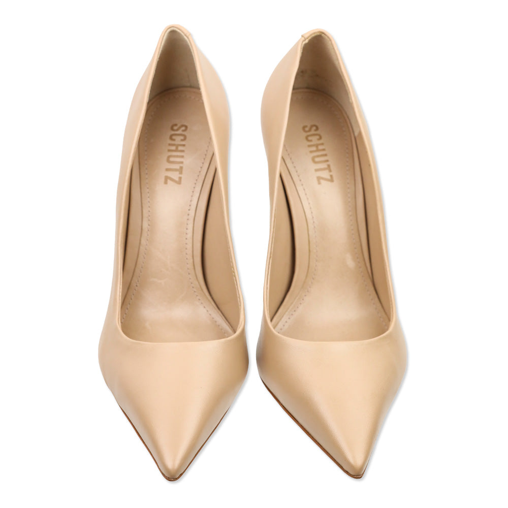 Schutz Beige Leather Filipa Pointed Toe Wedge Pump