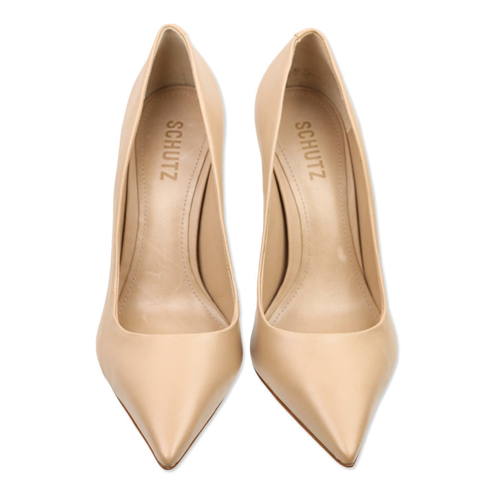 Schutz Beige Leather Filipa Pointed Toe Wedge Pump