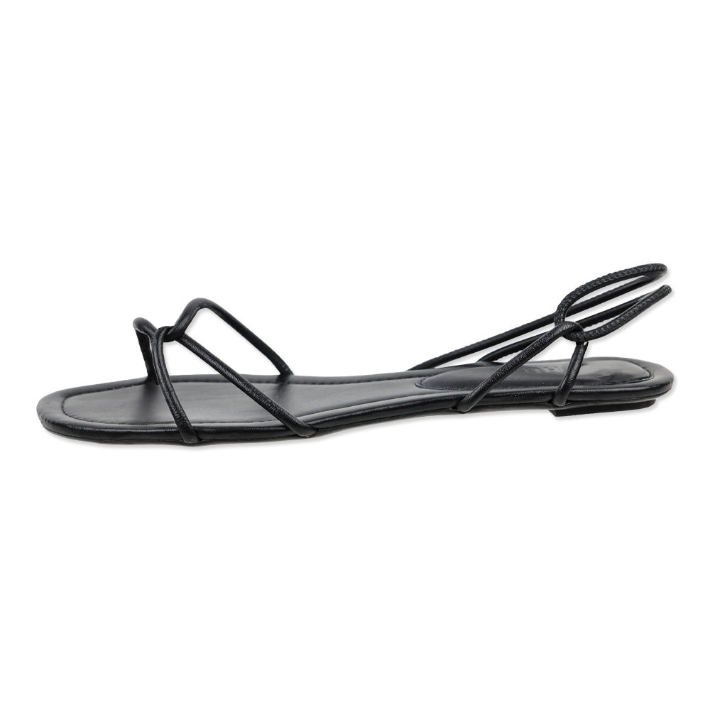 Schutz Black Leather Strappy Flat Sandal