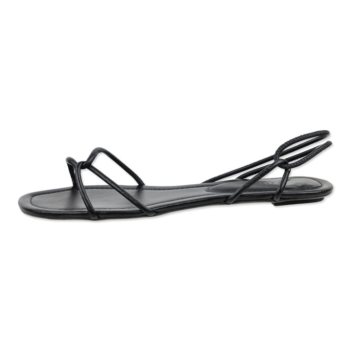 Schutz Black Leather Strappy Flat Sandal