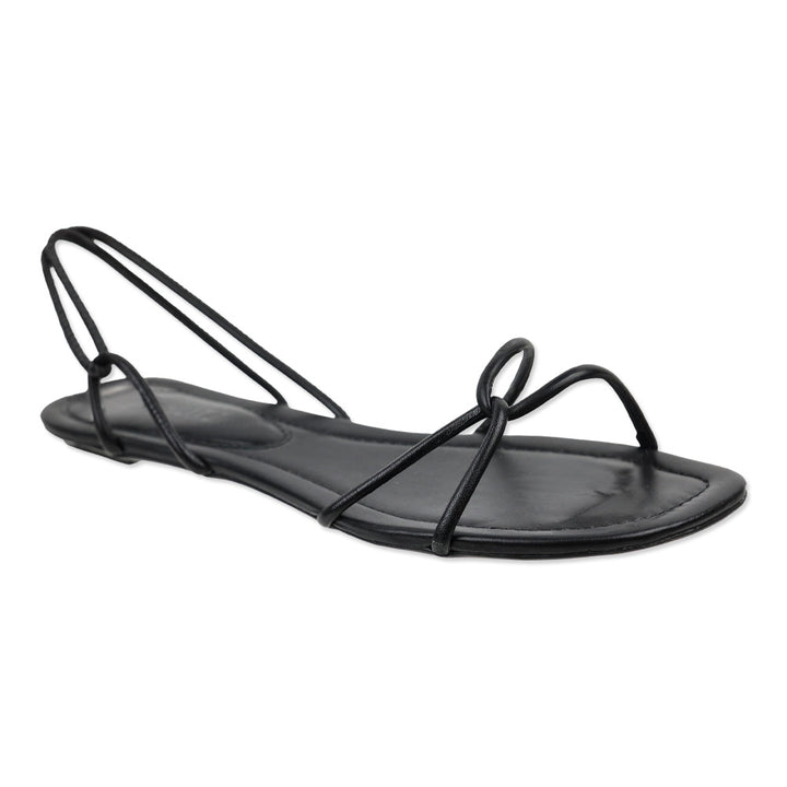 Schutz Black Leather Strappy Flat Sandal