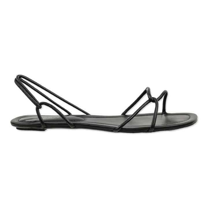 Schutz Black Leather Strappy Flat Sandal