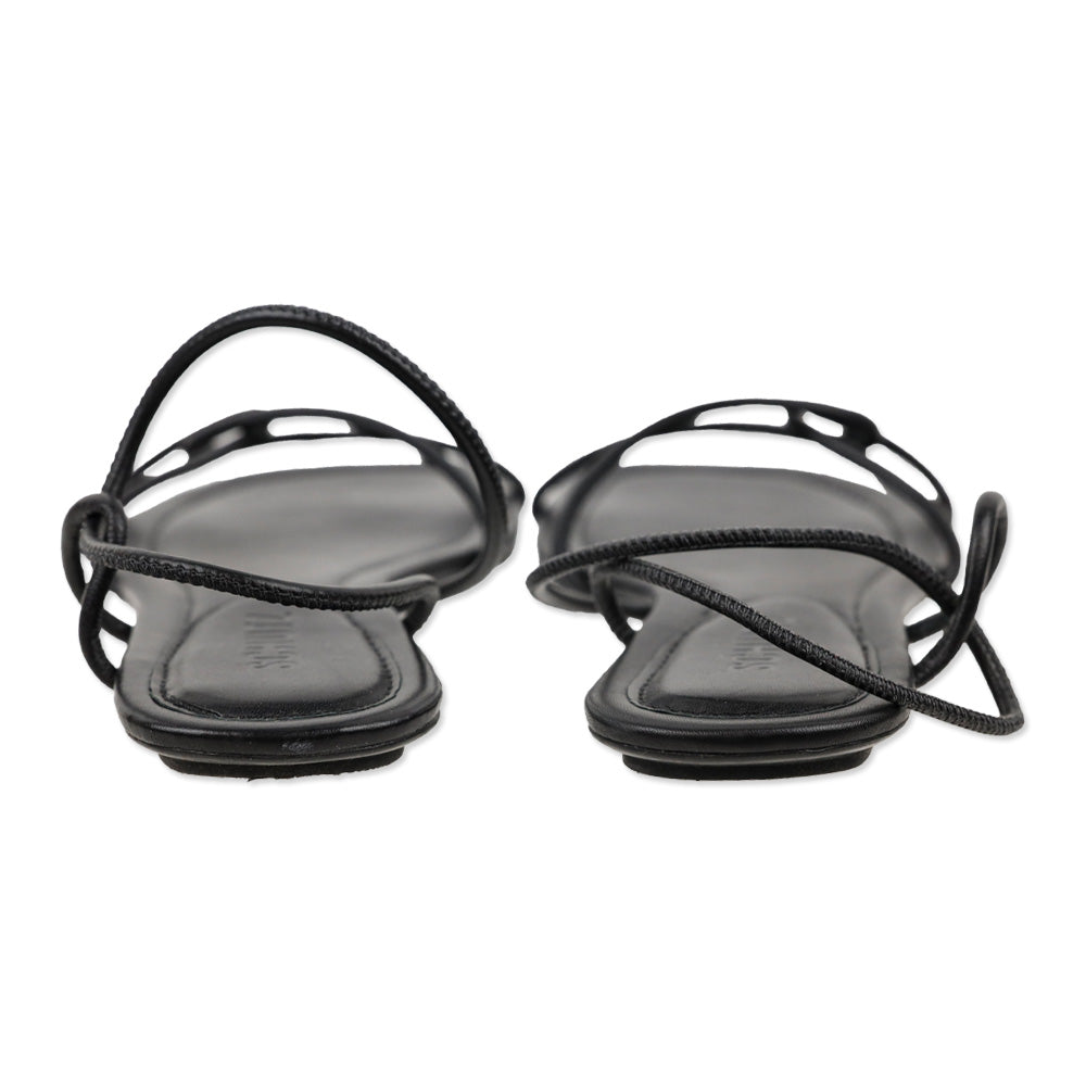 Schutz Black Leather Strappy Flat Sandal