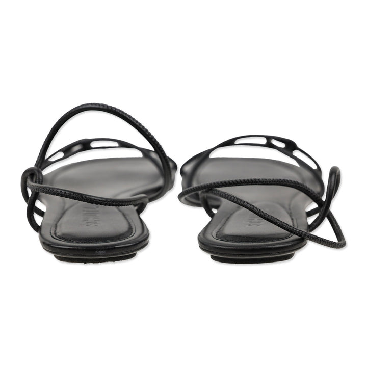 Schutz Black Leather Strappy Flat Sandal
