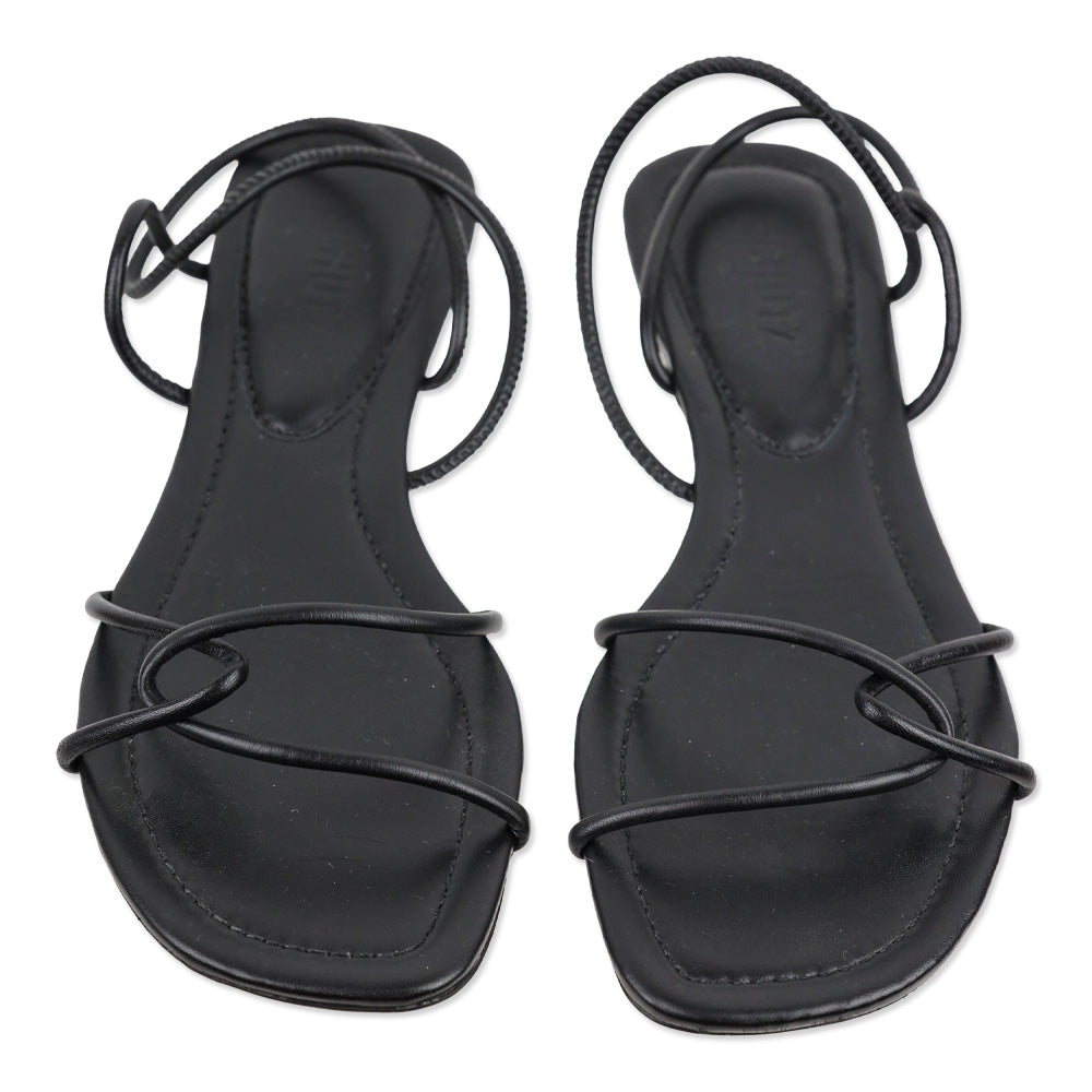 Schutz Black Leather Strappy Flat Sandal