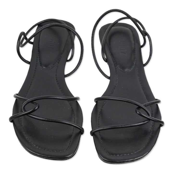 Schutz Black Leather Strappy Flat Sandal