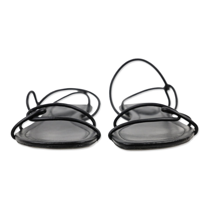 Schutz Black Leather Strappy Flat Sandal