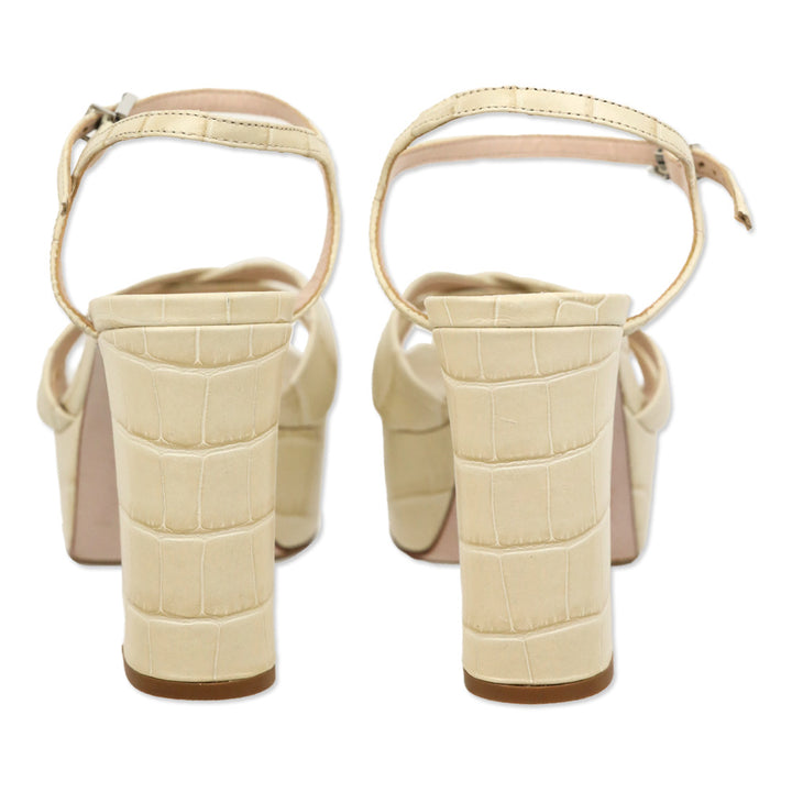 Schutz Keefa Cream Crocodile Embossed Leather Ankle-Strap Platform Sandal