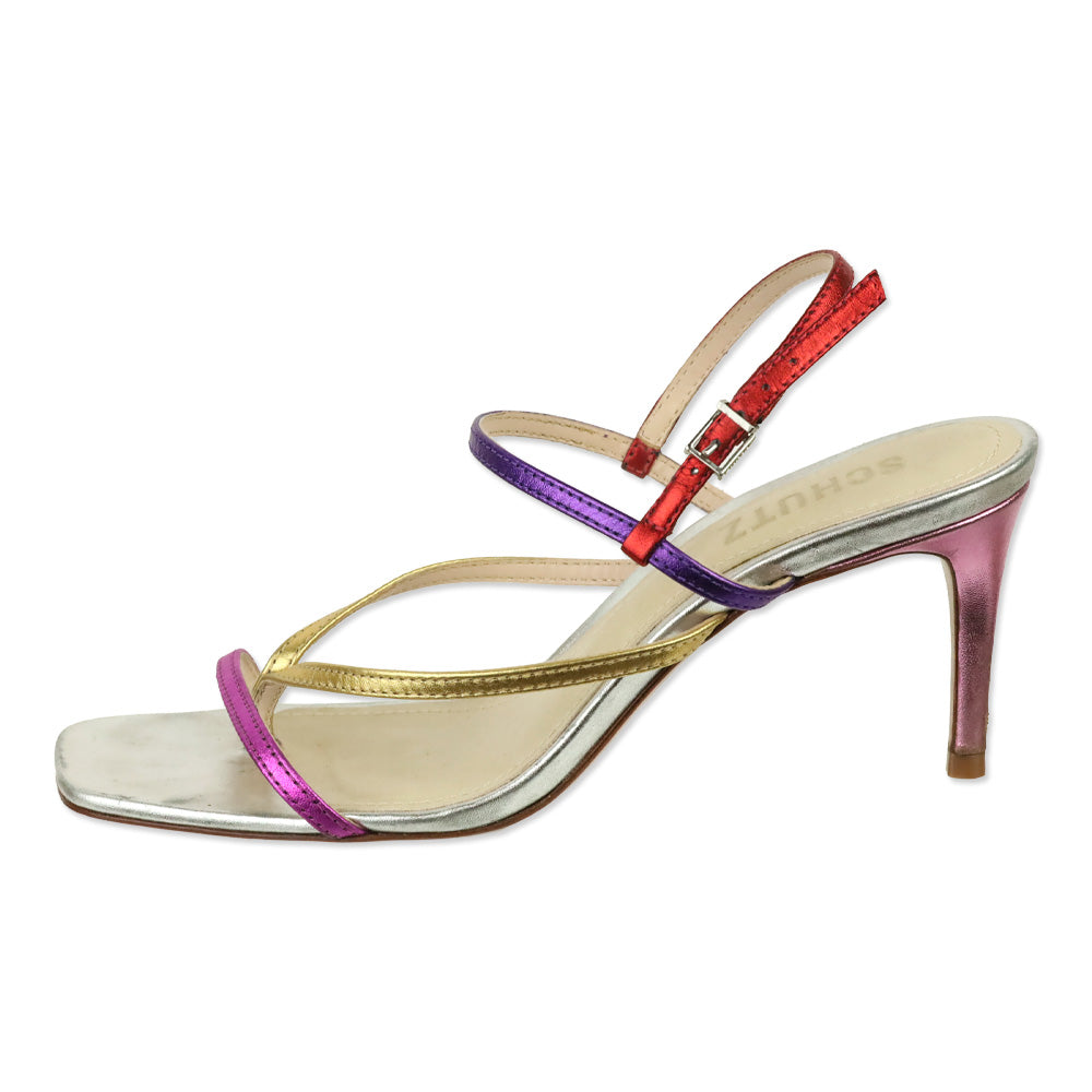 Schutz Multicolor Metallic Leather Ankle-Strap Thong Sandal