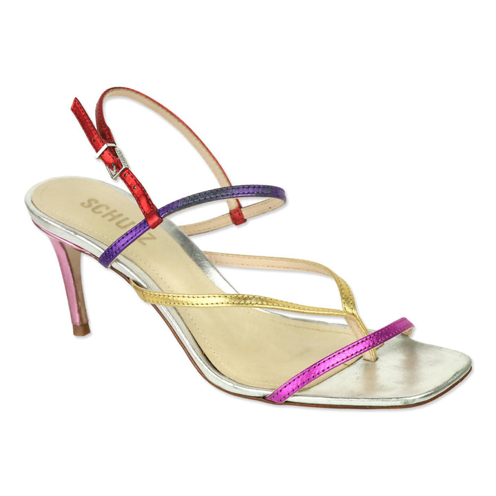 Schutz Multicolor Metallic Leather Ankle-Strap Thong Sandal