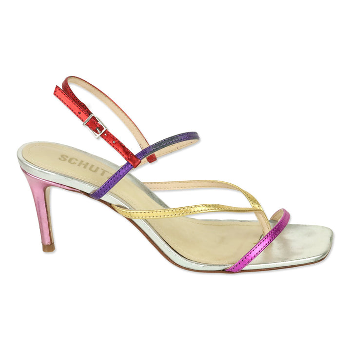 Schutz Multicolor Metallic Leather Ankle-Strap Thong Sandal