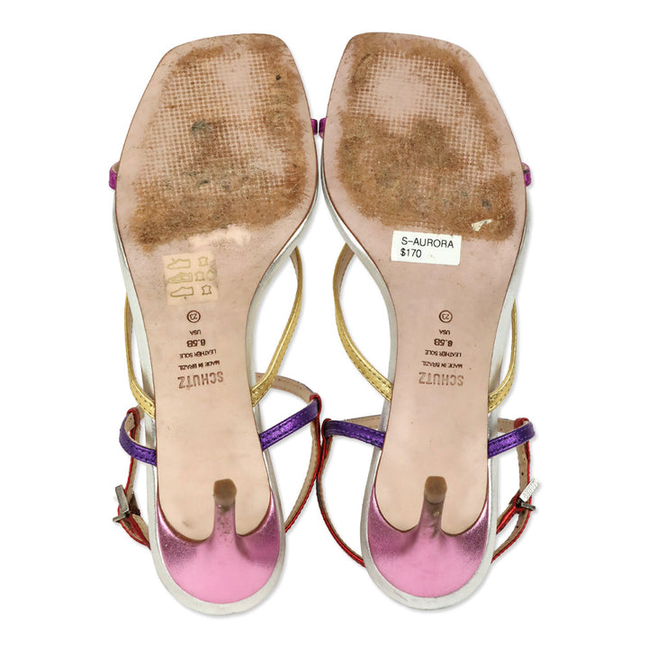 Schutz Multicolor Metallic Leather Ankle-Strap Thong Sandal
