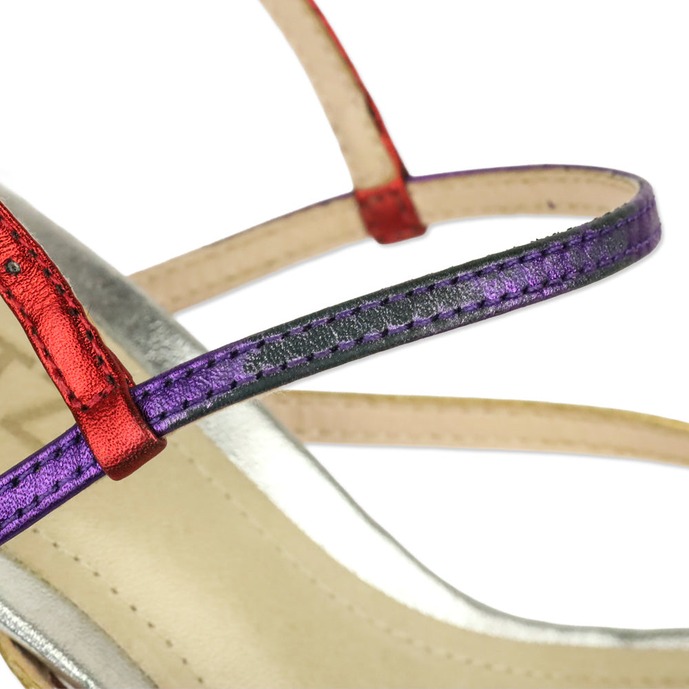 Schutz Multicolor Metallic Leather Ankle-Strap Thong Sandal