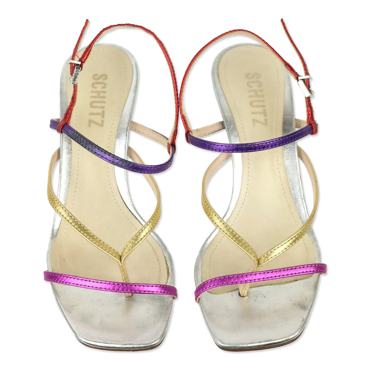 Schutz Multicolor Metallic Leather Ankle-Strap Thong Sandal