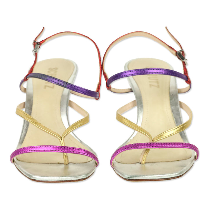 Schutz Multicolor Metallic Leather Ankle-Strap Thong Sandal