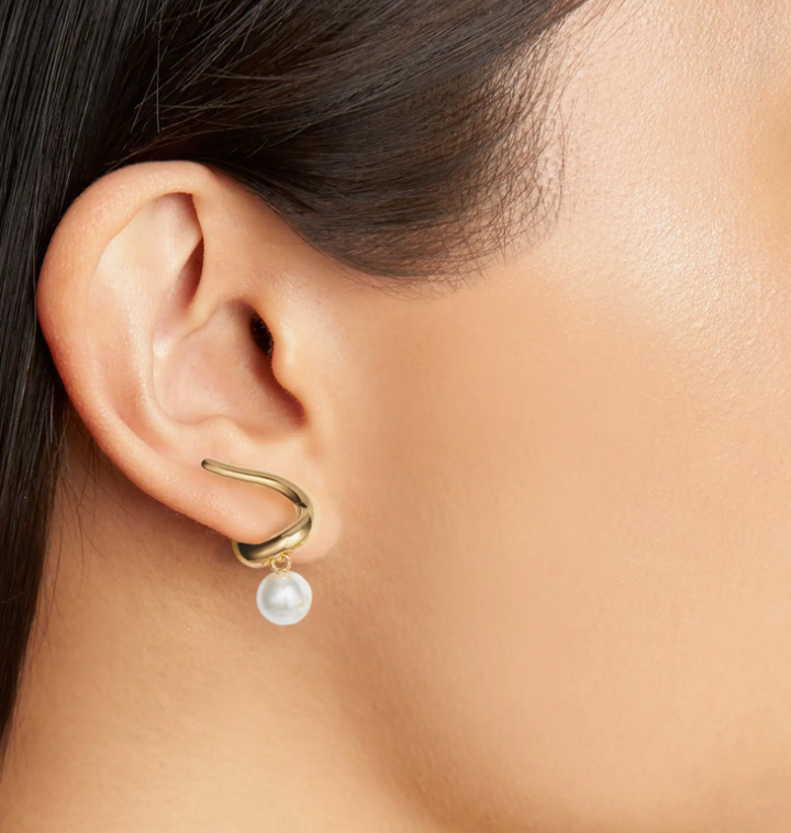 Jenny Bird Daphne Climber Gold and Pearl Earrings