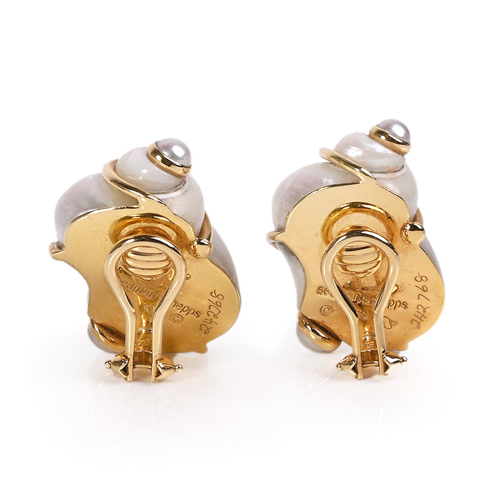 Seaman Schepps Turbo Shell 18 KT Gold Clip On Earrings