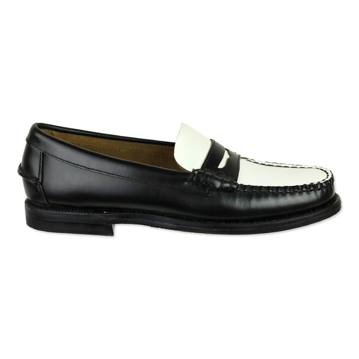 Sebago Black White Leather Classic Dan Moccasin Business Loafers