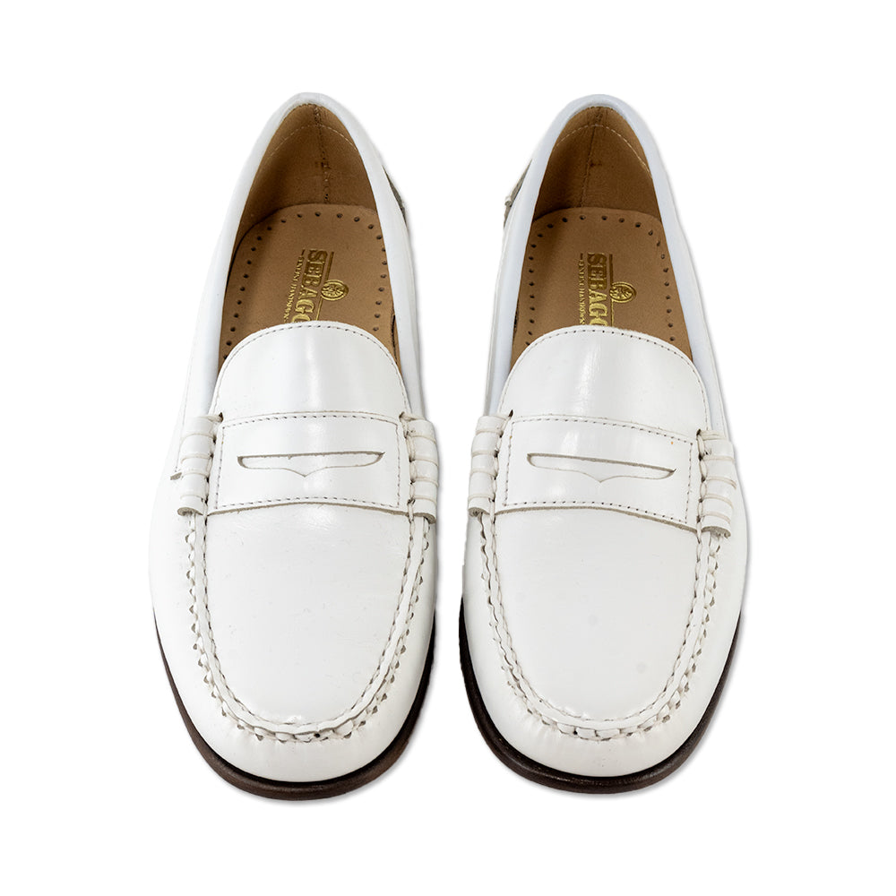 Sebago White Leather Round Toe Loafers