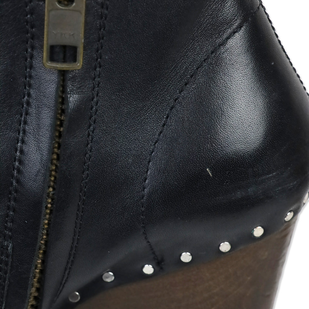 See by Chloe Black Leather Buckle Wood Wedge Ankle Bootie