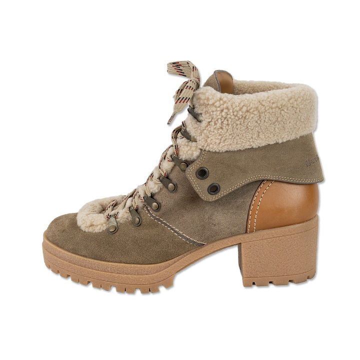 See by Chloé Brown Crosta Lace-Up Shearling-Trimmed Hiking Boots