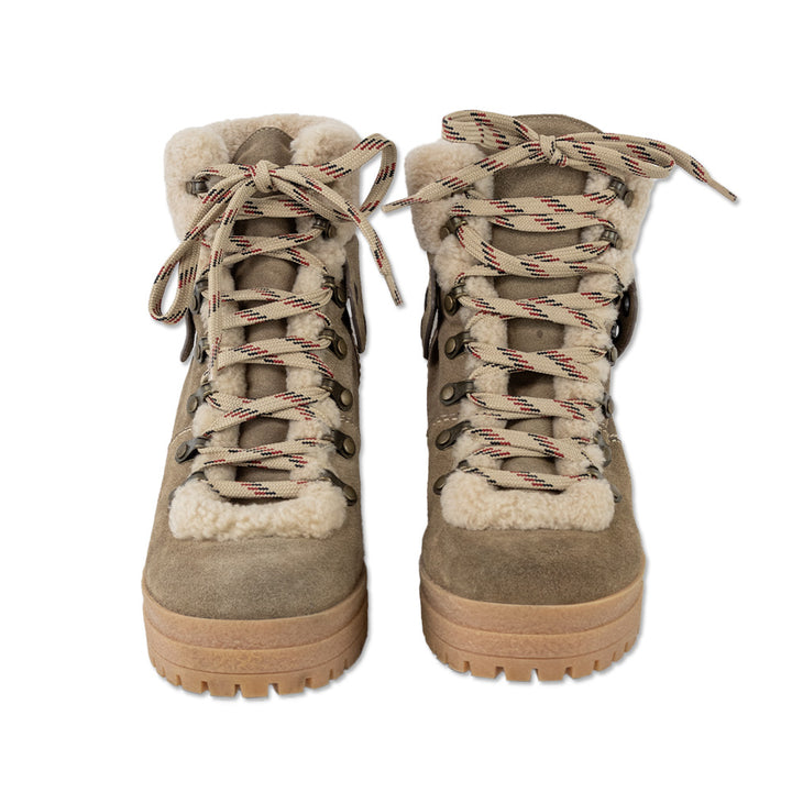 See by Chloé Brown Crosta Lace-Up Shearling-Trimmed Hiking Boots