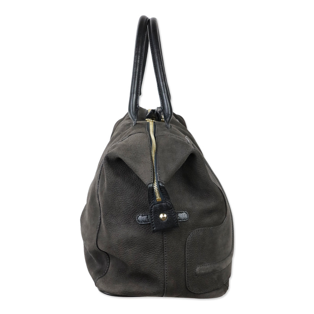 See by Chloé Graphite Pebbled Suede and Black Leather Trim Satchel