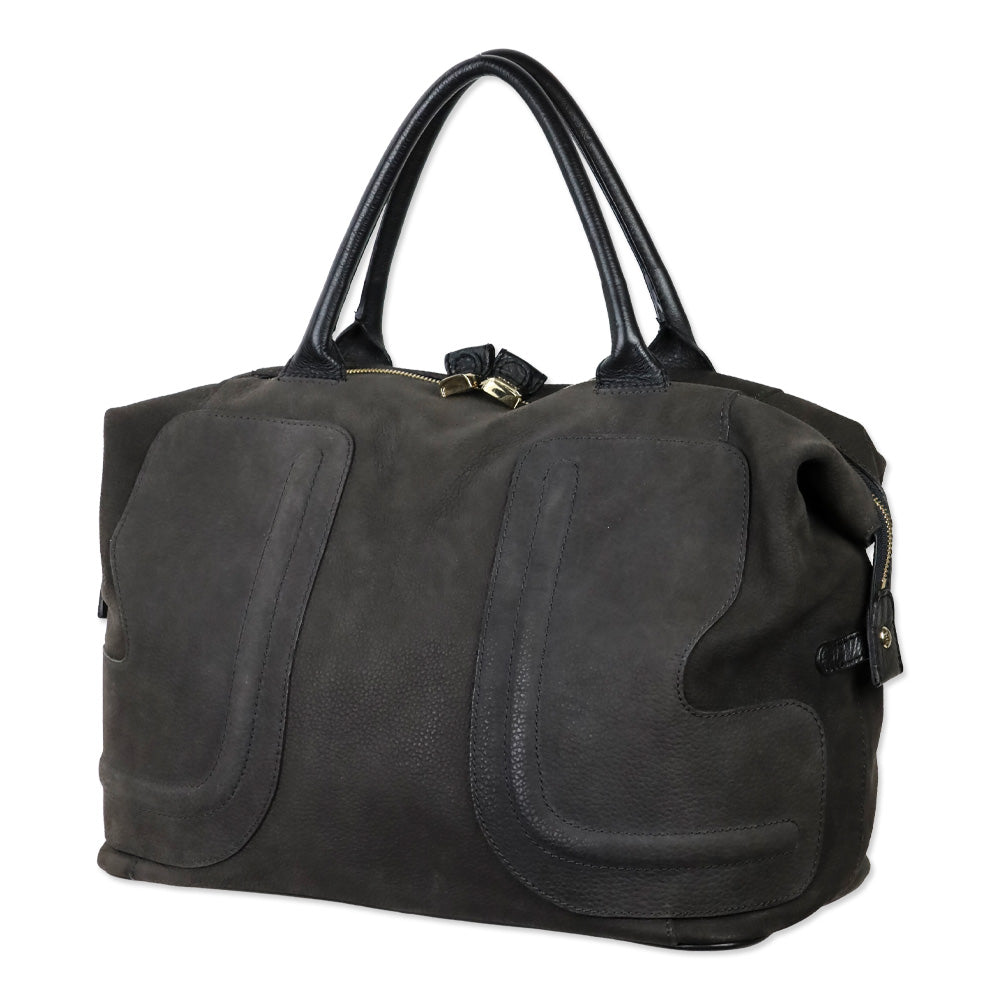 See by Chloé Graphite Pebbled Suede and Black Leather Trim Satchel