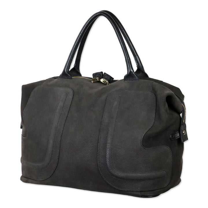 See by Chloé Graphite Pebbled Suede and Black Leather Trim Satchel