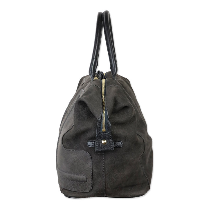 See by Chloé Graphite Pebbled Suede and Black Leather Trim Satchel