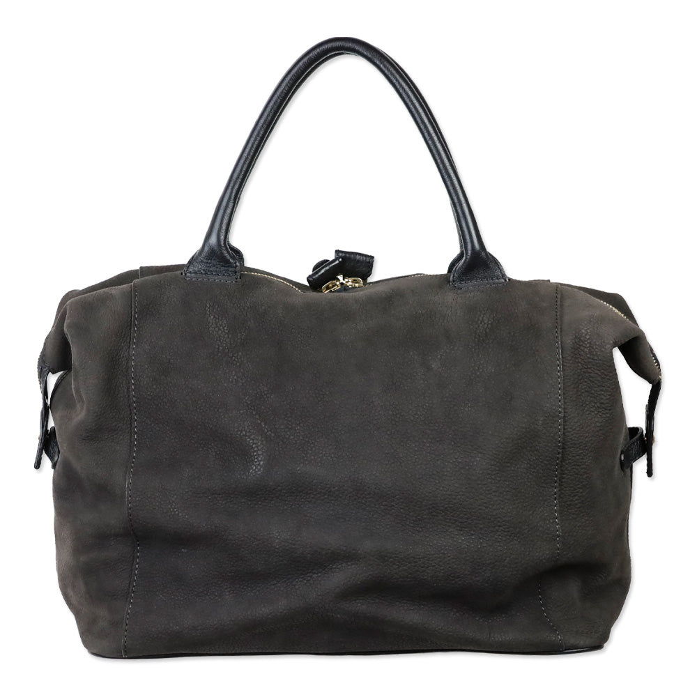 See by Chloé Graphite Pebbled Suede and Black Leather Trim Satchel