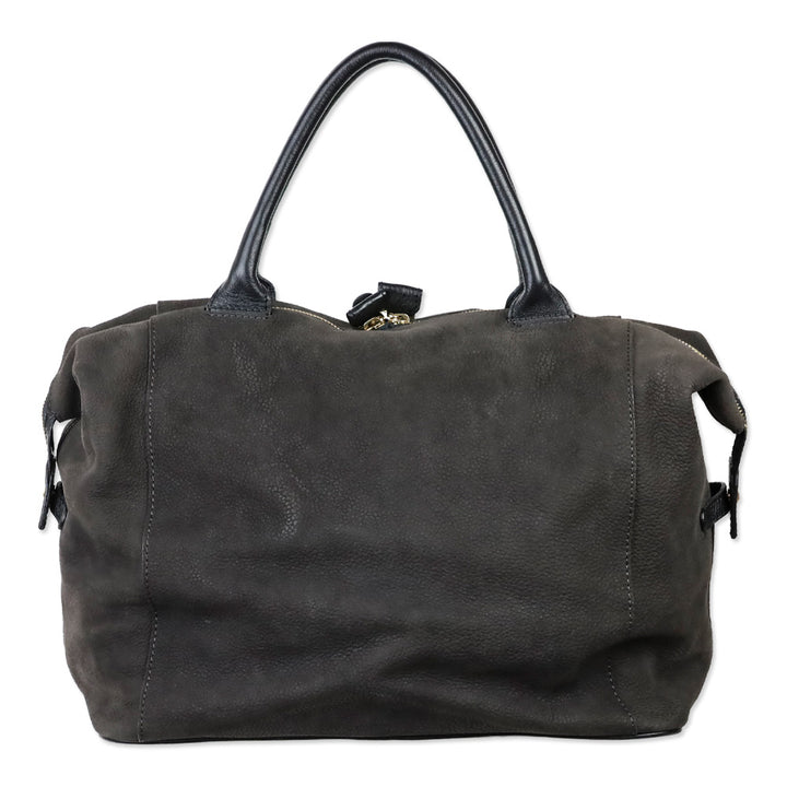 See by Chloé Graphite Pebbled Suede and Black Leather Trim Satchel