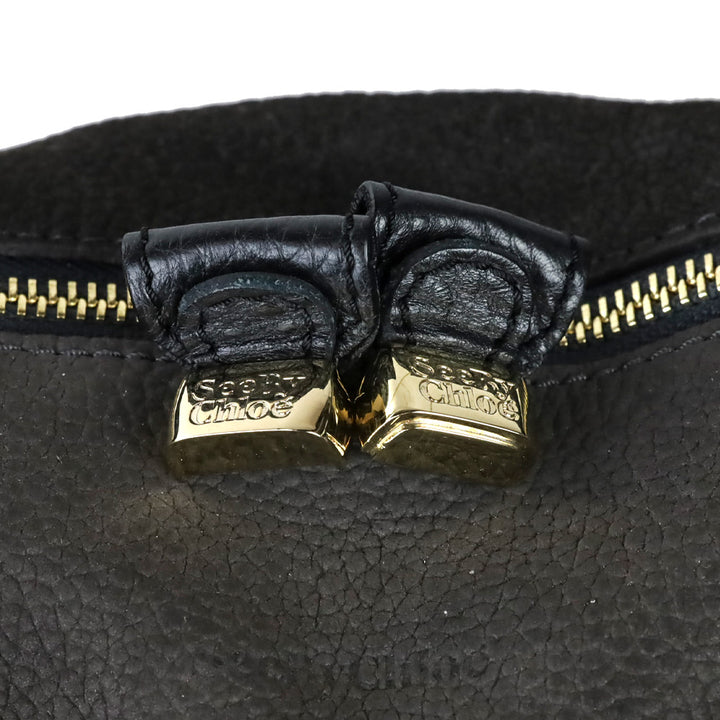 See by Chloé Graphite Pebbled Suede and Black Leather Trim Satchel