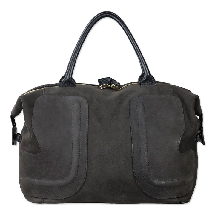 See by Chloé Graphite Pebbled Suede and Black Leather Trim Satchel