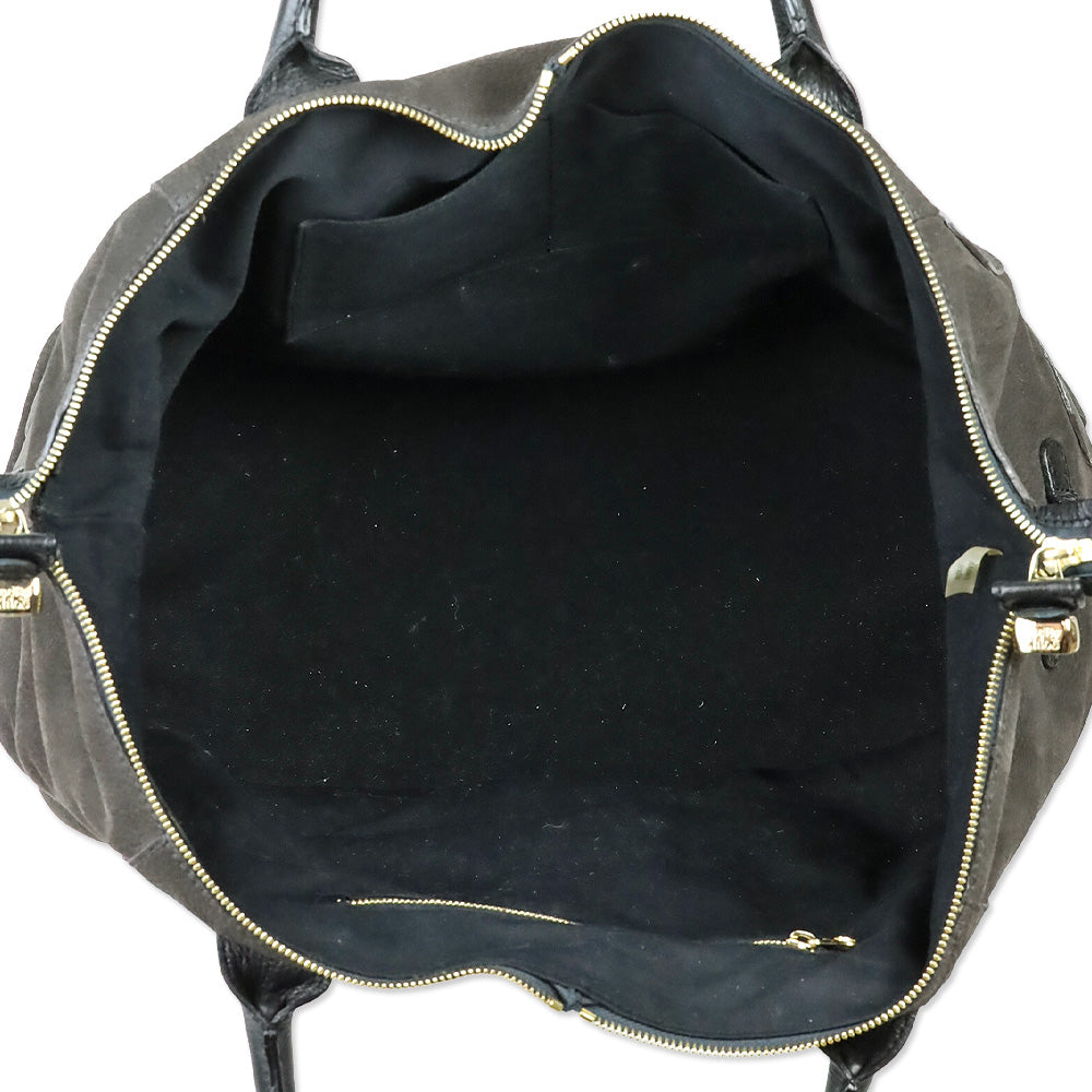 See by Chloé Graphite Pebbled Suede and Black Leather Trim Satchel